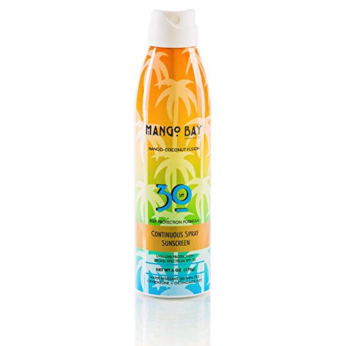 Mango Bay Reef Safe Sunscreen SPF 30   Spray Vegan  Broad Spectrum UVA UVB - Octinoxate  and  Oxybenzone Free  Water Resistant  Paraben Paba-free 6fl Oz - 170g