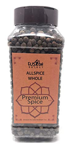 Fusion Select Whole Allspice Berries - Allspice Whole Berries   12 oz in Double Lids Jar   Jamaican Pimento   for meats  sausage  stews  soups  marinades