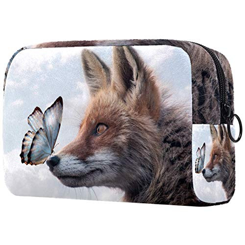Fox Butterfly Animals Sky Cosmetic Travel Bag Large Capacity Reusable Makeup Pouch Toiletry Bag For Teen Girls Women 18.5x7.5x13cm 7.3x3x5.1in