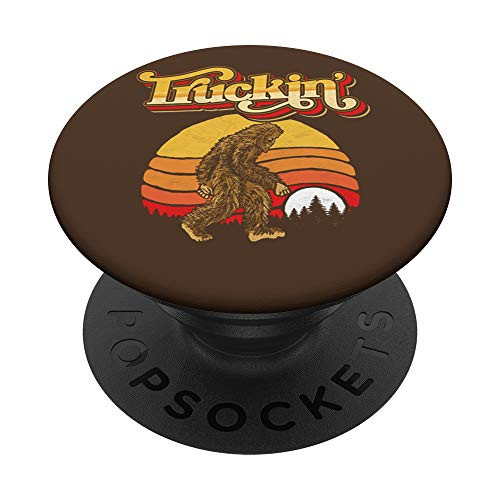 Truckin ! Funny Retro Bigfoot Silhouette Sun Graphic PopSockets Grip and Stand for Phones and Tablets