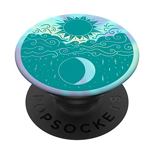 Rainbow Sun and Moon Teal PopSockets PopGrip  Swappable Grip for Phones  and  Tablets