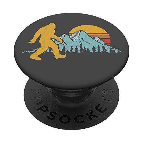 Retro Bigfoot Silhouette Mountain Sun Believe! Graphic PopSockets PopGrip  Swappable Grip for Phones  and  Tablets