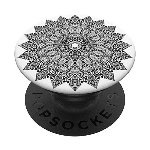 Sun Mandala Black White Pattern PopSockets PopGrip  Swappable Grip for Phones  and  Tablets