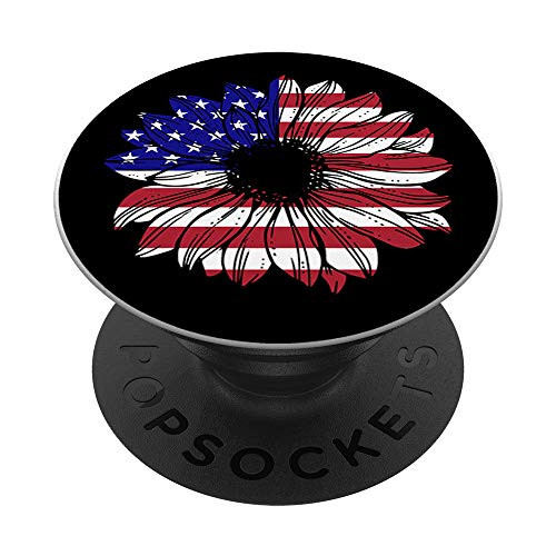 USA Flag Sunshine Yellow Flowers Florist Gift Sunflower PopSockets PopGrip  Swappable Grip for Phones  and  Tablets