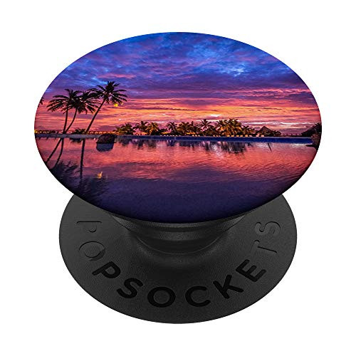 Pink Sunrise Sundown Hawaii Vacation Mood Palm Tree Beach PopSockets PopGrip  Swappable Grip for Phones  and  Tablets