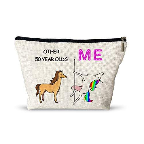 0ther 50 Years Old Me Unicorn Makeup Bag - Funny 50TH Birthday Gifts for Women Cosmetic Bags - Retirement Commemorative Christmas Gifts Makeup Travel Case for Her  Friend  Mom  Sister  Wife  Coworker