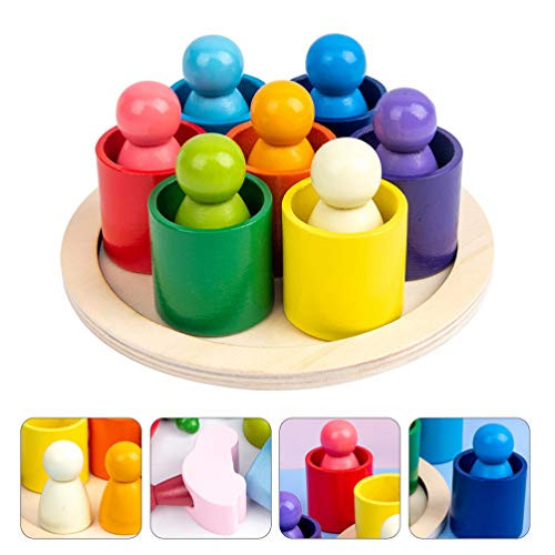 TOYANDONA 1 Set Woode Rainbow Stacking Toy  Nesting Puzzle Blocks Education Recognize Toy for Kids.