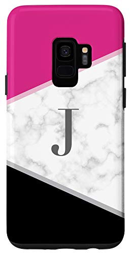 Galaxy S9 Initial Letter J Monogram Color Block Geometric Pink Black Case