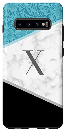 Galaxy S10 plus Floral Color Block Initial Letter X Monogram Teal Black Case