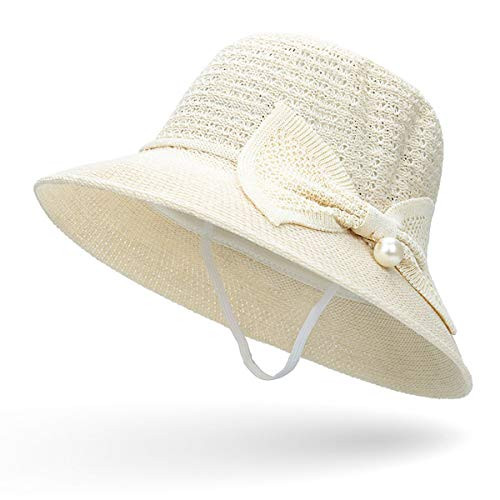 Womens Beach Sun Straw Hat UV UPF50 Travel Foldable Brim Summer UV Hat Sun Visor  Beige