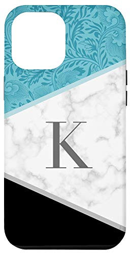 iPhone 12 Pro Max Classy Initial Letter K Monogram Gift Color Block Teal Black Case