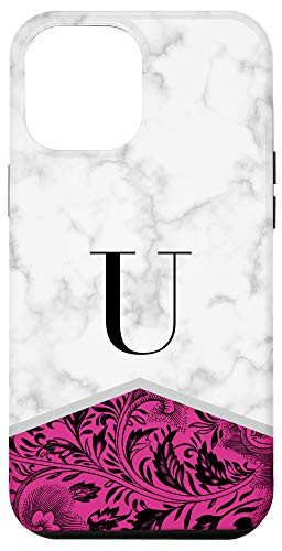 iPhone 12 Pro Max Floral Pink Color Block Initial Letter U Monogram Classy Case