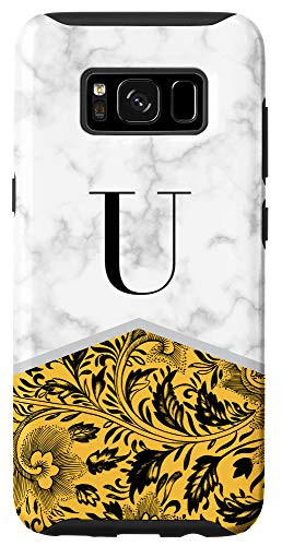 Galaxy S8 Citrus Color Block Classy Floral Initial Letter U Monogram Case