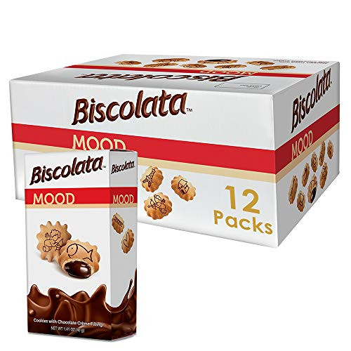 Biscolata Mood Cookies with Chocolate Filling Snacks - Crispy Cookie Shell Filled with Milk Chocolate  Milk  12 Boxes
