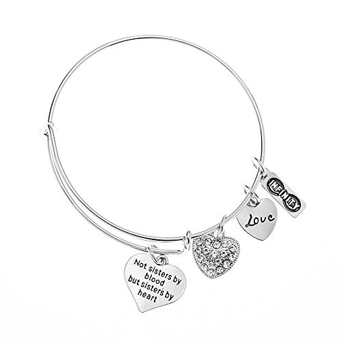 Best Friends Charm Bangle Bracelet- Not Sisters By Blood But Sisters By Heart Bracelet for Women