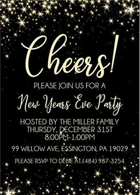 Gold And Black New Years Eve Invitations With Envelopes