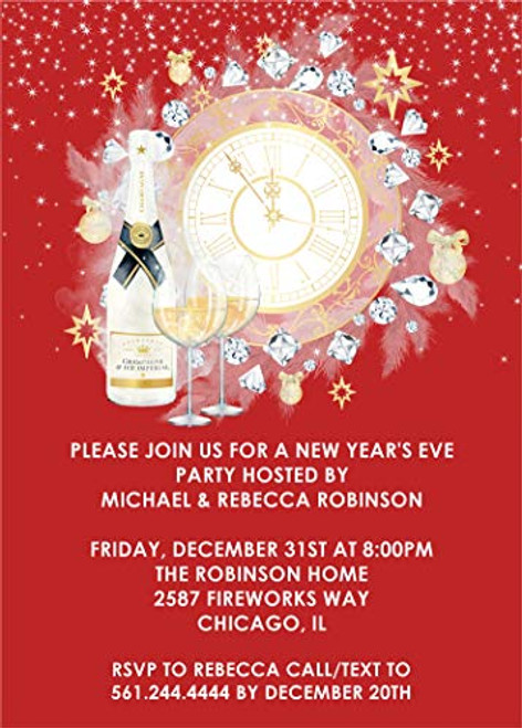 Red And Gold New Years Eve Invitations With Envelopes