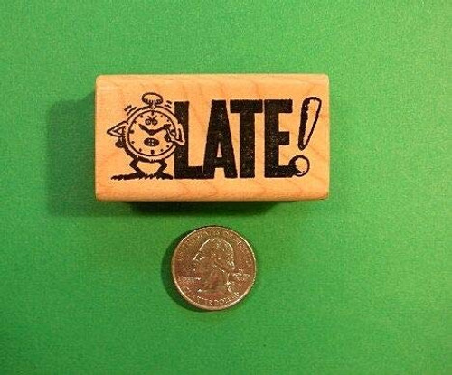 Teacher s   Late!   with Impatient Clock  Wood Mounted Teacher s Rubber Stamp - Rubber Stamp Wood Carving Blocks