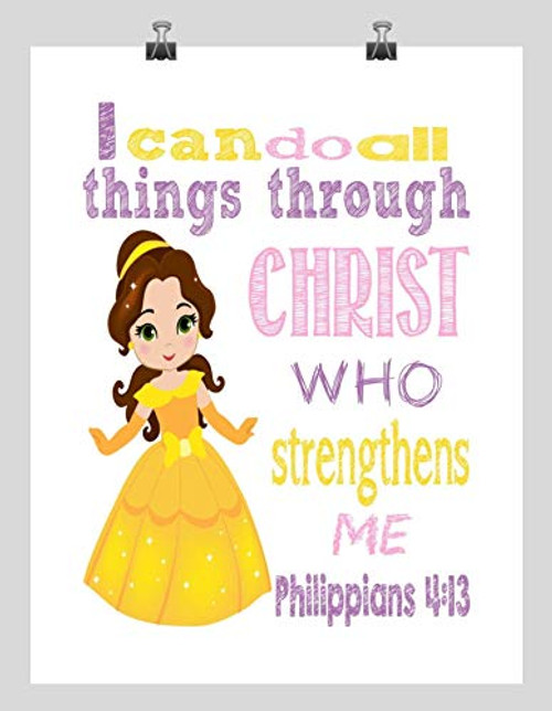 Belle Inspirational Princess Nursery Decor Art Print - I Can Do All Things Through Christ Who Strengthens Me - Philippians 4 13 Belle Inspirational Princess Nursery Decor Art Print - I Can Do All Things Through Christ Who Strengthens Me - Philippians 4 13