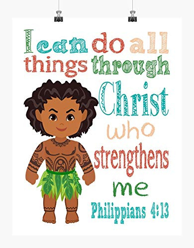 Maui Christian Moana Nursery Decor Print - I Can Do All Things Through Christ Who Strengthens Me - Philippians 4 13