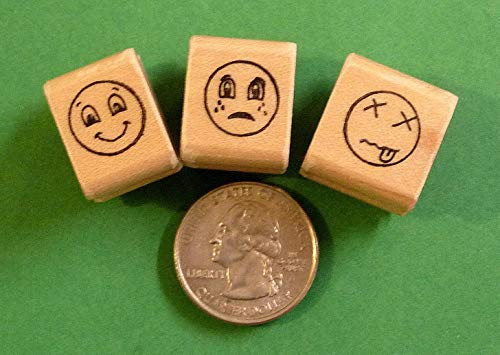 Expressions Smiley Face Set of 3  Mini Size  Teacher s Rubber Stamps Set - Rubber Stamp Wood Carving Blocks