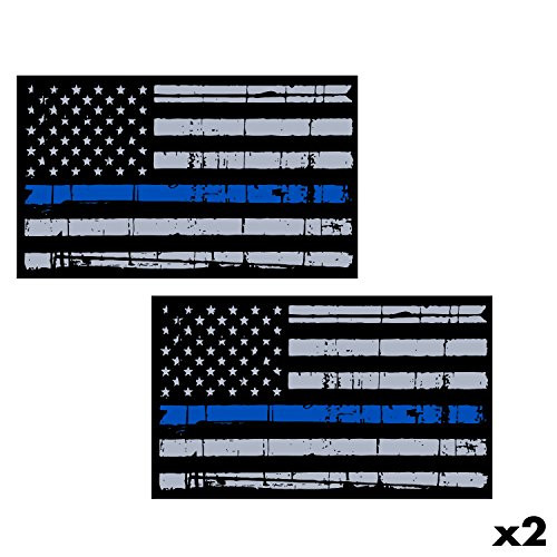 Thin Blue Line Flag   PAIR   6 inch Reflective Tattered American Flag Police Support Graphic Decal Stickers