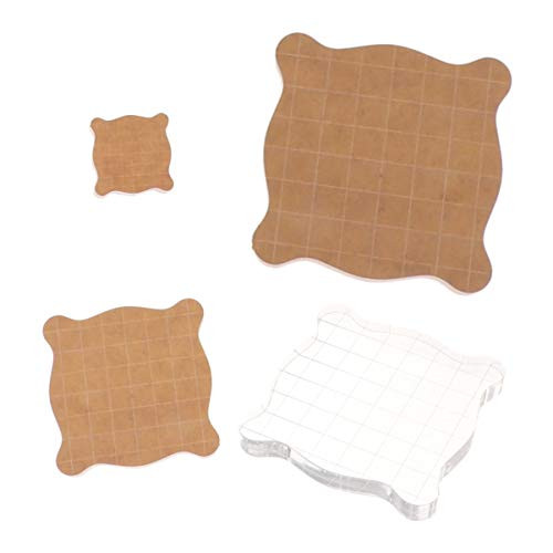 NUOBESTY 4 Pcs Acrylic Stamp Block with Grid Lines Acrylic Clear Stamping Blocks Tools Transparent Plate DIY for Scrapbooking Crafts Making