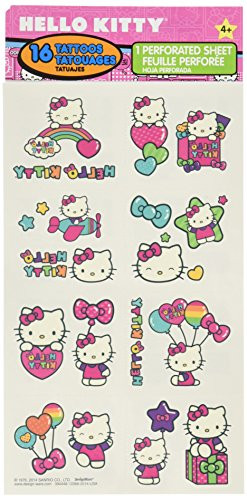 Hello Kitty Rainbow Temporary Tattoo Birthday Party Favours (16 Pack), Multi Color, 9.2" x 4".