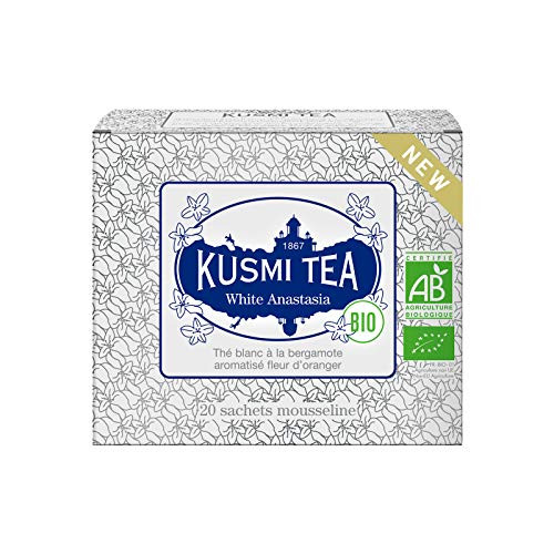 Kusmi Tea - White Anastasia - White Tea Blend with Citrus Bergamot and Lemon - All Natural Loose Leaf Green and White Tea Blend with No Additives 20 Organic Muslin Bags Kusmi Tea - White Anastasia - White Tea Blend with Citrus Bergamot and Lemon - All Natural Loose Leaf Green and White Tea Blend with No Additives 20 Organic Muslin Bags