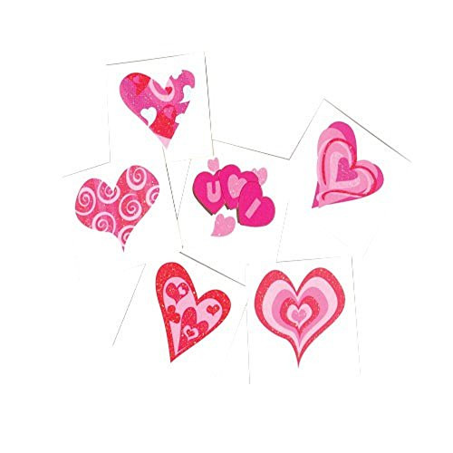 Lot Of 144 Assorted Glitter Heart Theme Temporary Tattoos - 1.5"