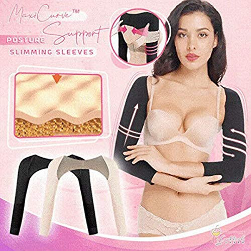 CHENNI MaxiCurve Posture Support Slimming Sleeves  Upper Arm Shaper  Arm Slimming Back Posture Corrector  Women Shapewear Vest  Black  M