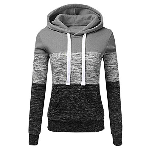 POTO Women s Casual Hoodies Color Block Long Sleeve Lightweight Pullover Tops Drawstring Hooded Jackets with Pockets Gray