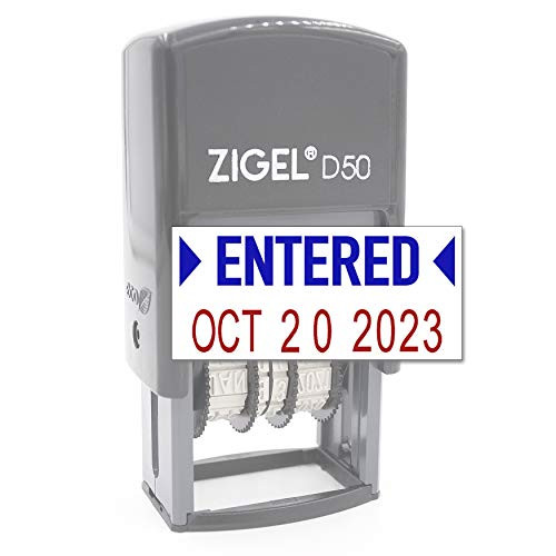 ZIGEL D50 Date Stamp with Entered - Self Inking Date Stamp - Blue Red