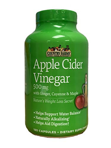Country Farms Vinegar Capsules Helps Support Water Balance-Naturally Alkalizing Capsules  Clear  Apple Cider  180 Count  Pack of 1