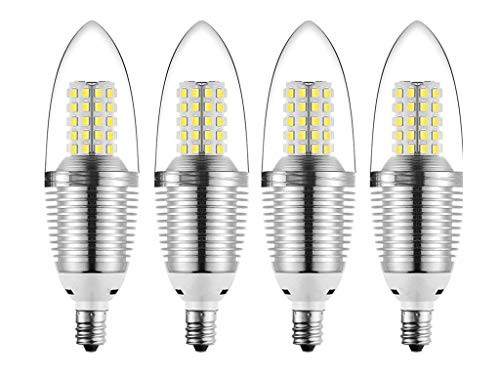 JKLcom E12 LED Candelabra Bulb 12W LED Candle Bulbs,90-100W Light Bulbs Equivalent,E12 Candelabra Base,Daylight White 6000K,Non-Dimmable,Torpedo Shape,Pack of 4