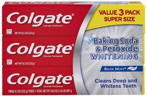 Colgate Baking Soda and Peroxide Whitening Toothpaste  Brisk Mint - 8.2 Ounce  3 Pack