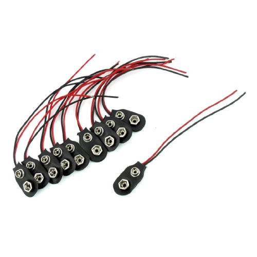 uxcell 10 Pcs Snap 9V (9 Volt) Battery Clip Connector I Type Black w Cable