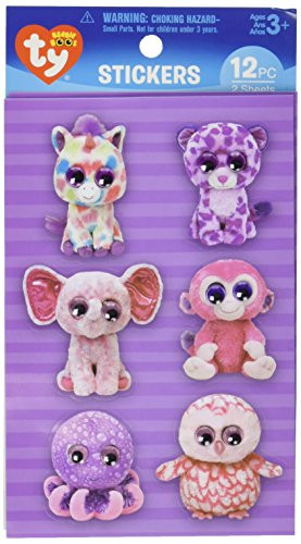 Darice BB0049S, 12 Piece, Ty Beanie Boos Sticker Set, Girly Wiggle Eyes