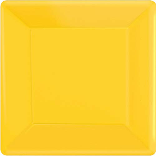Sunshine Yellow Square Paper Plates   7 inch   Pack of 20   Party Supply