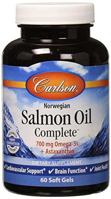 Carlson - Salmon Oil Complete  700 mg Omega-3s  plus Astaxanthin  Cardiovascular Support  Brain Function  and  Joint Health  60 Softgels
