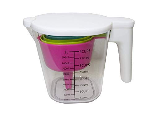 GK509P 10 Piece Nesting Measuring Cups and Spoons Set  Stackable Kitchen Measurement Tools  Dry  Wet and Liquid Use  Baking and Cooking Support  Pink