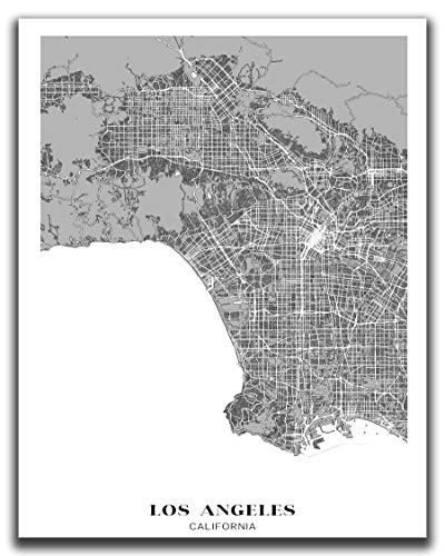 Los Angeles City Map Wall Art - 11x14 inch UNFRAMED Print - Modern  Minimal  Black And White LA Wall Decor - Los Angeles Poster  California Souvenirs
