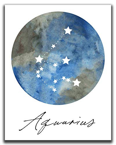Aquarius Zodiac Astrological Sign Constellation Moon Wall Art - 14x11 inch UNFRAMED Print - Star Sign Print  Astrology Wall Decor - Aquarius Gifts