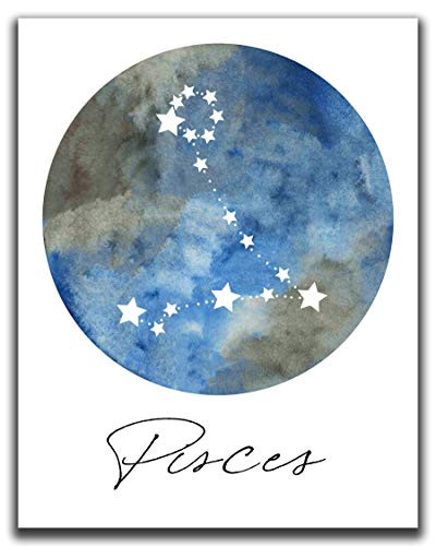 Pisces Zodiac Astrological Sign Constellation Moon Wall Art - 14x11 inch UNFRAMED Print - Star Sign Print  Astrology Wall Decor - Pisces Gifts