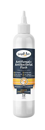 Jungle Pet Antifungal  plus Antibacterial Flush with Ketoconazole 0.2 percent  and  Chlorhexidine 0.2 percent - for Dogs  and  Cats -  Cucumber Melon Scent   Clear White