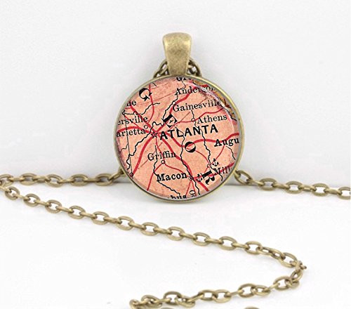 Atlanta Georgia Vintage Map pendant necklace key ring travel gift jewelry Atlanta Georgia Vintage Map pendant necklace key ring travel gift jewelry