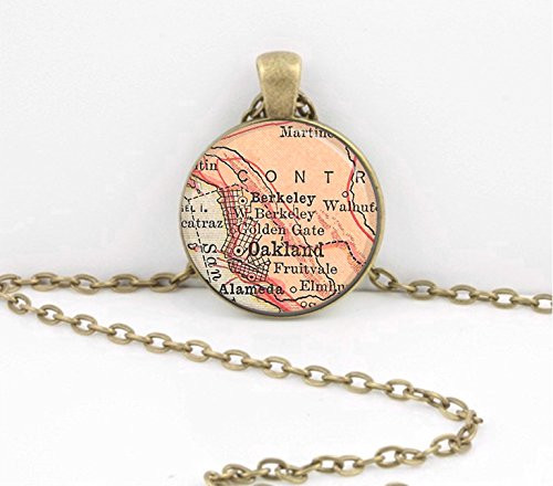 Oakland California Berkeley CA Vintage Map pendant necklace key ring travel gift jewelry
