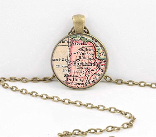 Portland Oregon OR Pacific Northwest PNW Vintage Map pendant necklace key ring travel gift jewelry