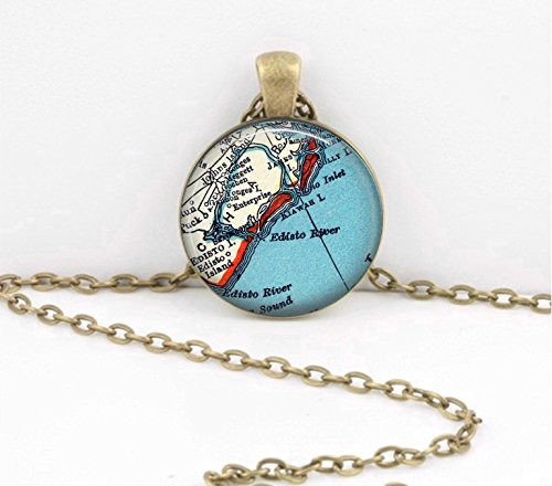 Kiawah Island South Carolina Low Country Map Pendant Gift Vintage Map pendant necklace key ring travel gift jewelry Kiawah Island South Carolina Low Country Map Pendant Gift Vintage Map pendant necklace key ring travel gift jewelry