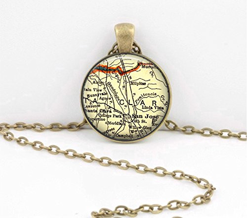 San Jose California Silicon Valley Vintage Map Pendant Gift Vintage Map pendant necklace key ring travel gift jewelry